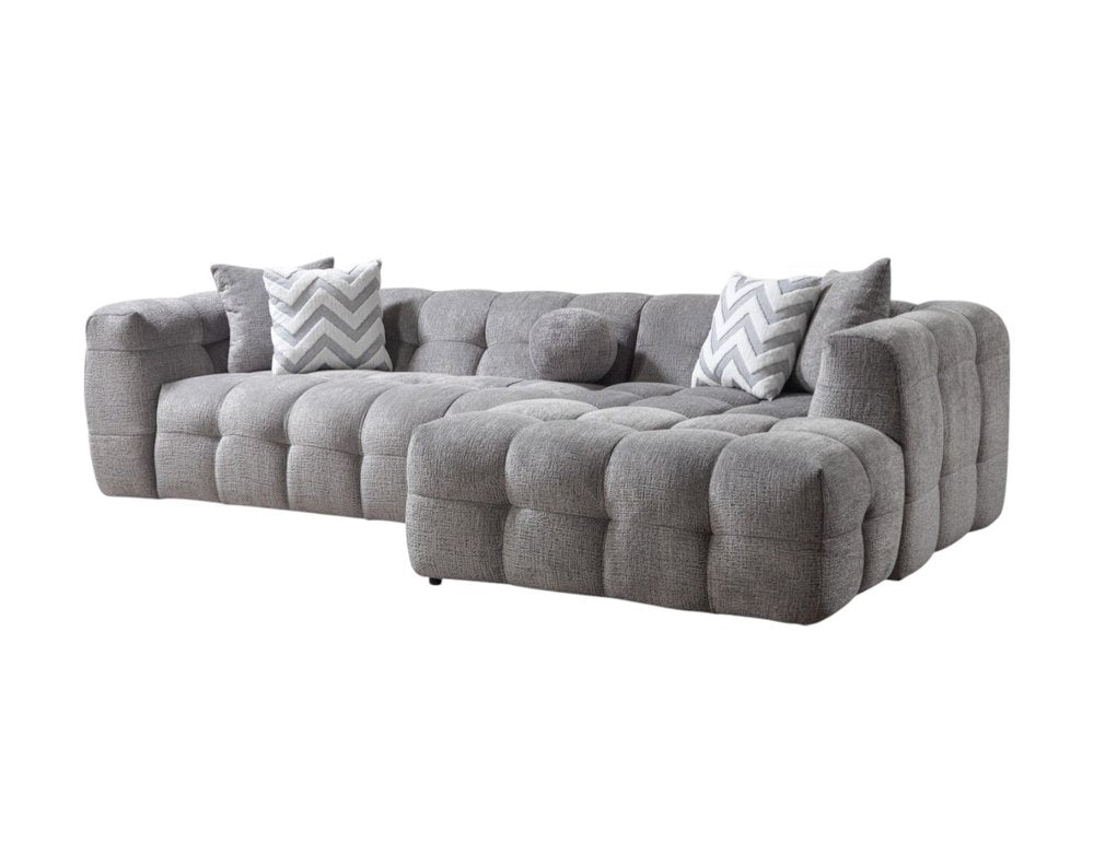 Light Gray Boucle L Shaped Two Piece Sofa and Chaise Sectional With Toss Pillows HomeRoots