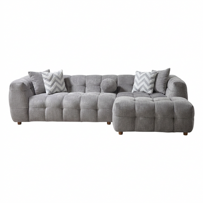 Light Gray Boucle L Shaped Two Piece Sofa and Chaise Sectional With Toss Pillows