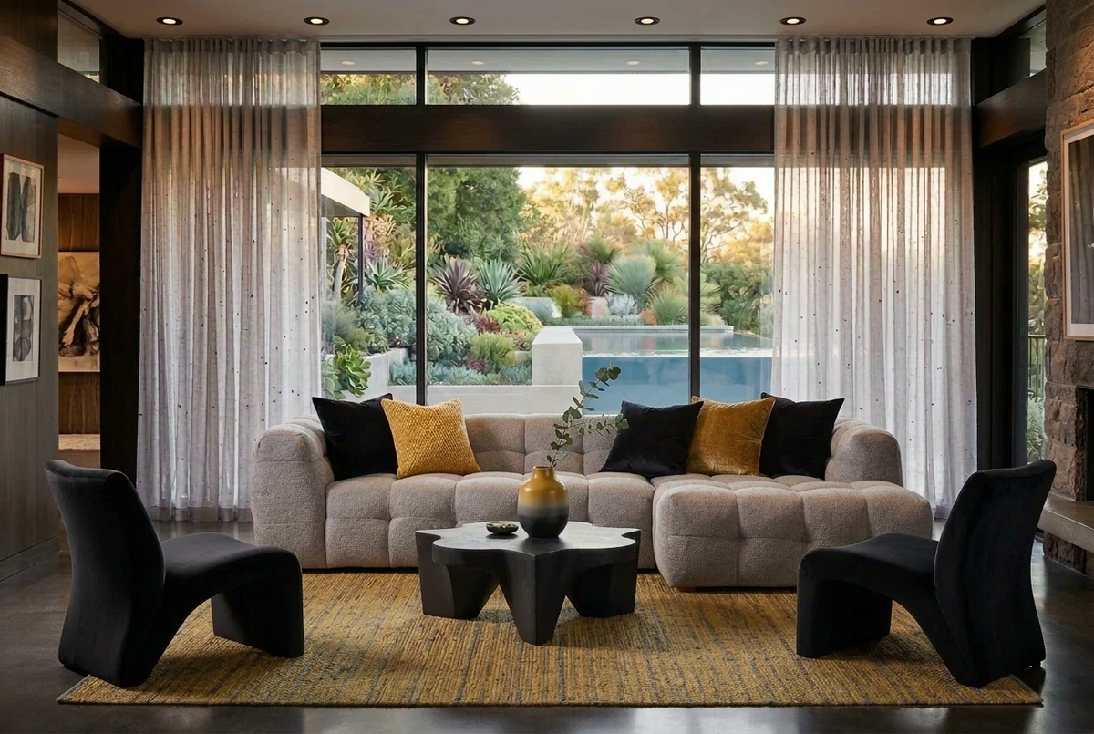 Light Gray Boucle L Shaped Two Piece Sofa and Chaise Sectional With Toss Pillows