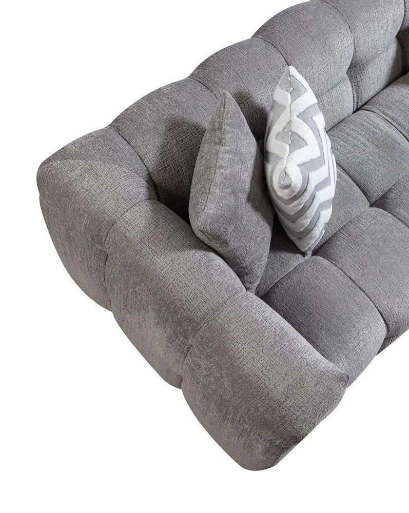 Light Gray Boucle L Shaped Two Piece Sofa and Chaise Sectional With Toss Pillows HomeRoots