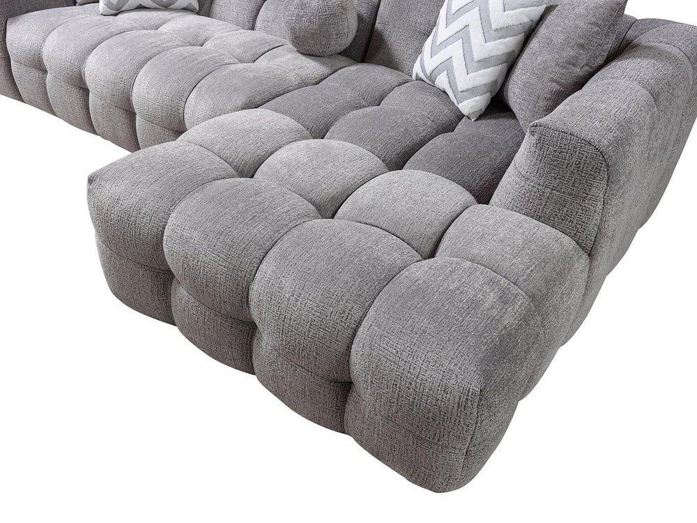 Light Gray Boucle L Shaped Two Piece Sofa and Chaise Sectional With Toss Pillows HomeRoots
