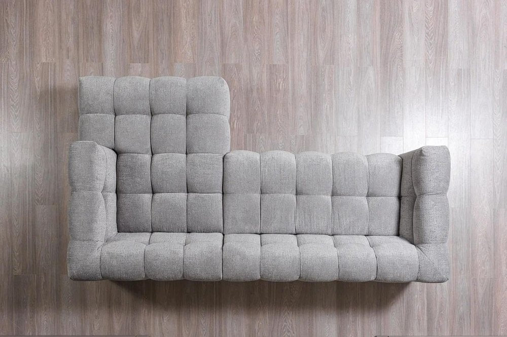 Light Gray Boucle L Shaped Two Piece Sofa and Chaise Sectional With Toss Pillows HomeRoots