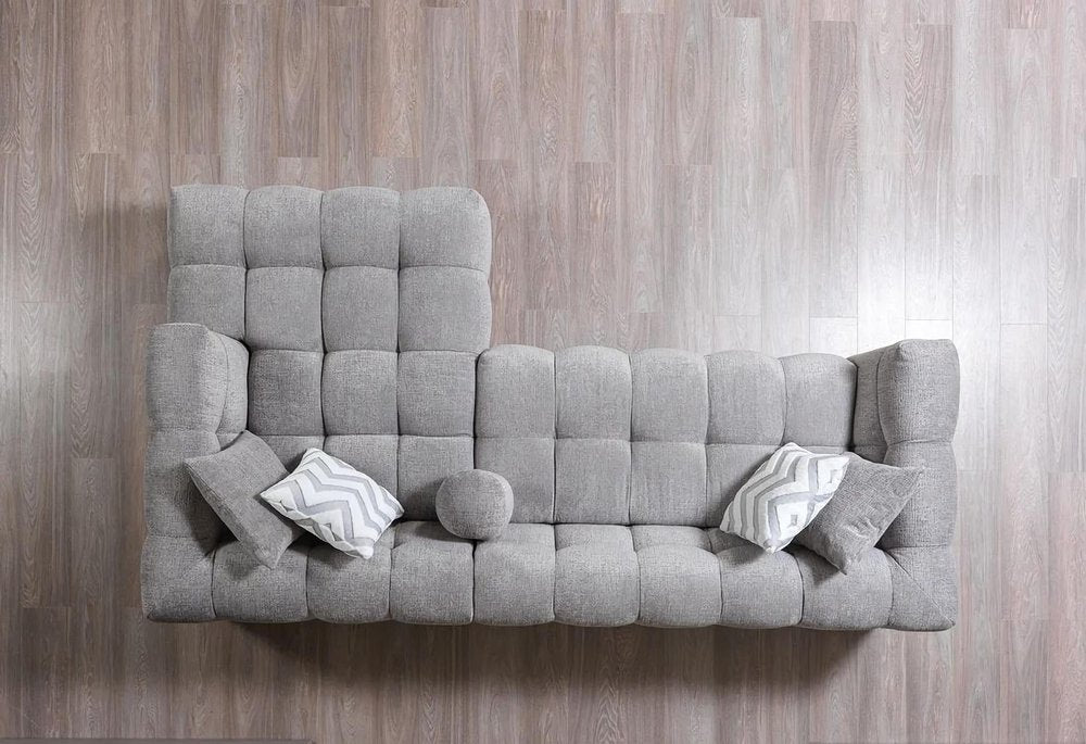 Light Gray Boucle L Shaped Two Piece Sofa and Chaise Sectional With Toss Pillows HomeRoots