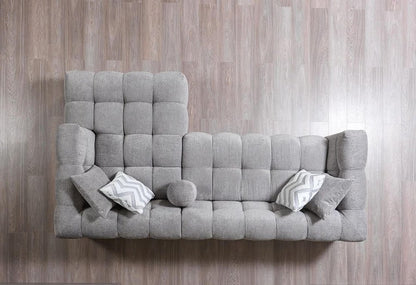 Light Gray Boucle L Shaped Two Piece Sofa and Chaise Sectional With Toss Pillows