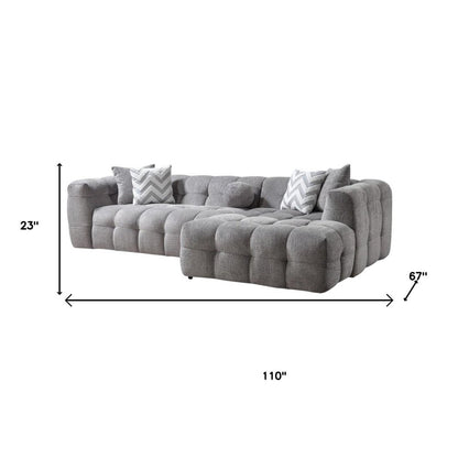 Light Gray Boucle L Shaped Two Piece Sofa and Chaise Sectional With Toss Pillows