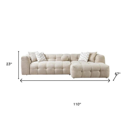 Ivory Boucle L Shaped Two Piece Sofa and Chaise Sectional With Toss Pillows HomeRoots