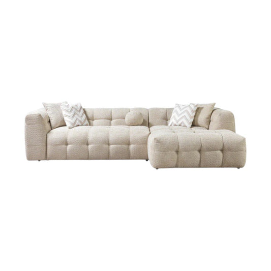 Ivory Boucle L Shaped Two Piece Sofa and Chaise Sectional With Toss Pillows HomeRoots