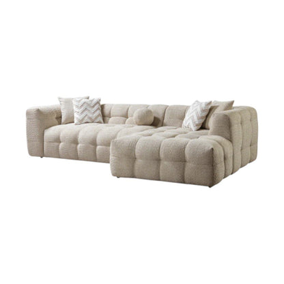 Ivory Boucle L Shaped Two Piece Sofa and Chaise Sectional With Toss Pillows HomeRoots