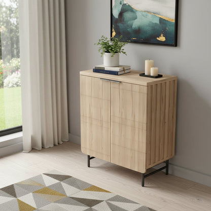35" Oak Wood Textured Door Accent Cabinet With Two Doors