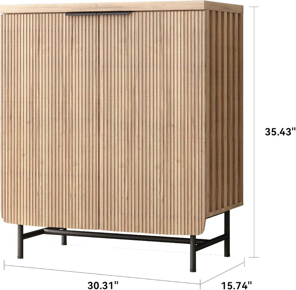 35" Oak Wood Textured Door Accent Cabinet With Two Doors