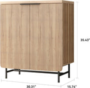 35" Oak Wood Textured Door Accent Cabinet With Two Doors - Fluent Trends Cabinets