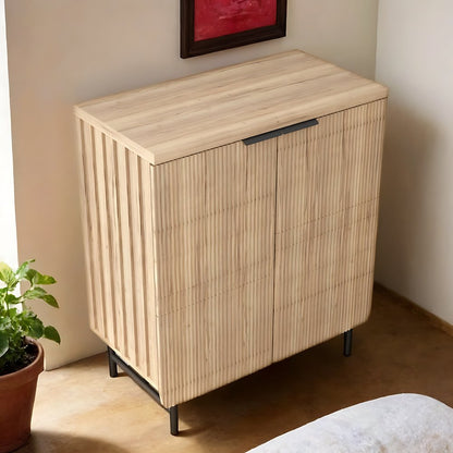 35" Oak Wood Textured Door Accent Cabinet With Two Doors HomeRoots