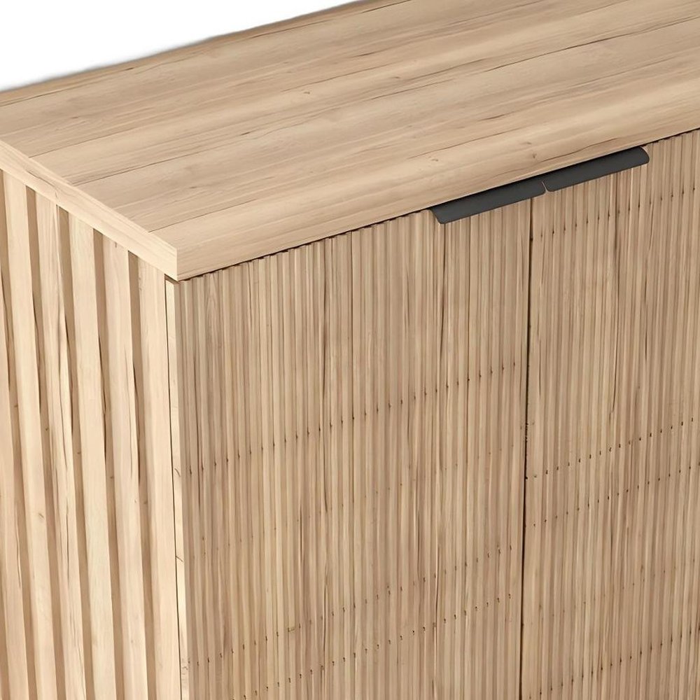 35" Oak Wood Textured Door Accent Cabinet With Two Doors