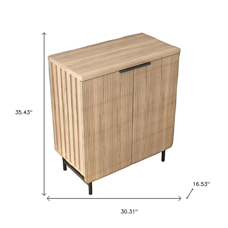 35" Oak Wood Textured Door Accent Cabinet With Two Doors - Fluent Trends Cabinets