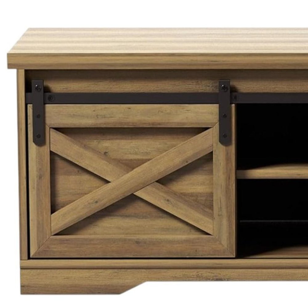 47" Black and Natural Faux Leather And Wood Bench With Shoe Storage And Shelves - Fluent Trends