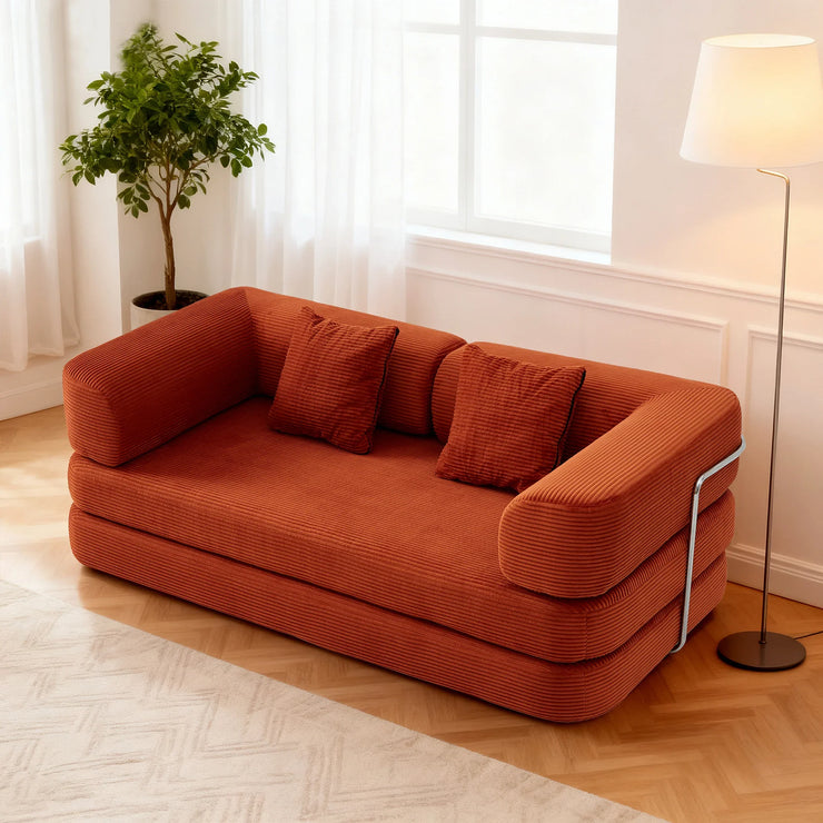 Red Corduroy 5-in-1 Modular Floor Sofa Sleeper Bed, No Assembly - Fluent Trends