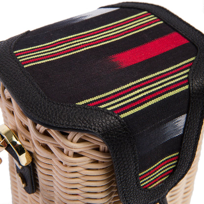 Black Leather & Woven Straw Crossbody Bag