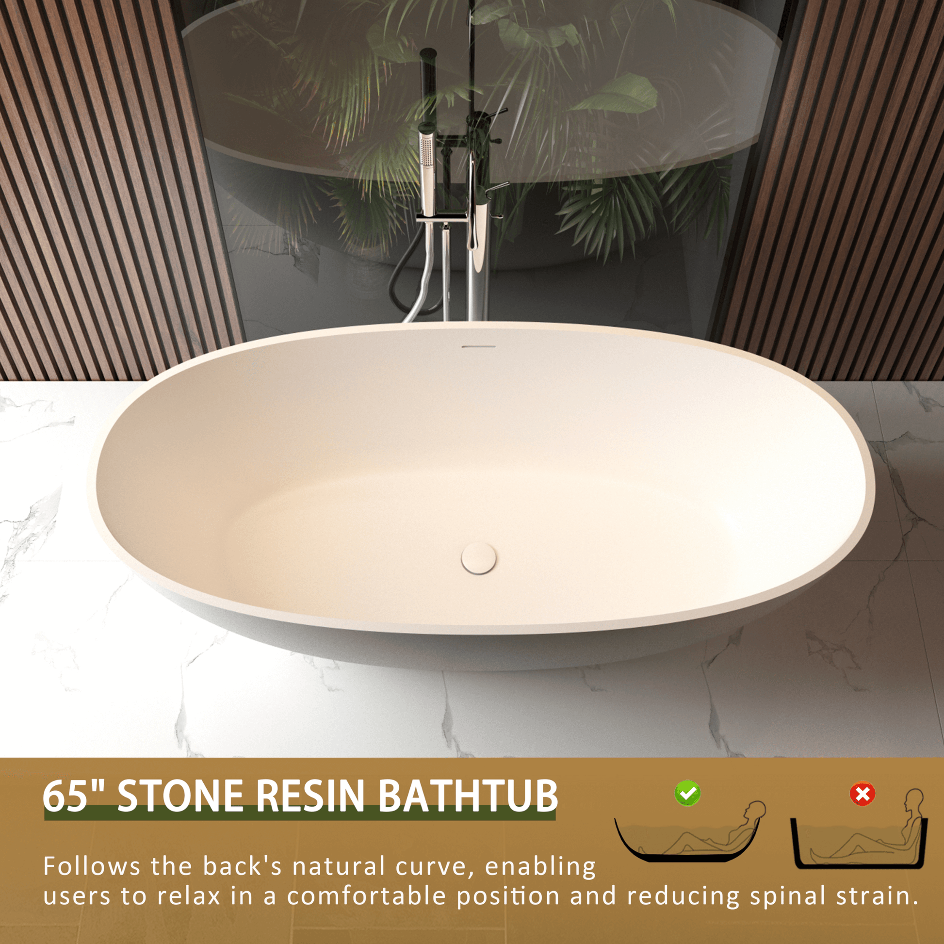 65" Luxury Freestanding Soaking Bathtub With Overflow And Pop-Up Drain (SAK69451) SAKSBY.com