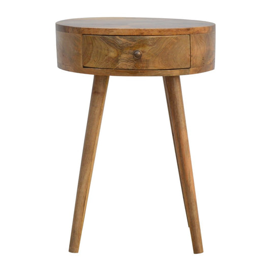 Natural Solid Wood Round Nightstand | One-Drawer Design