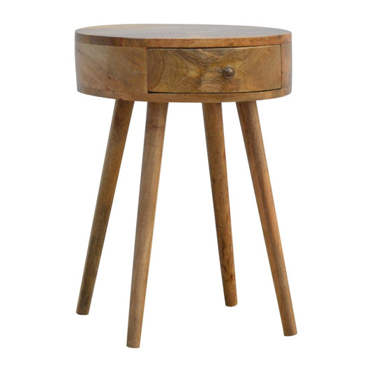 Natural Solid Wood Round Nightstand | One-Drawer Design