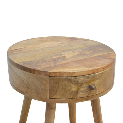 Natural Solid Wood Round Nightstand | One-Drawer Design