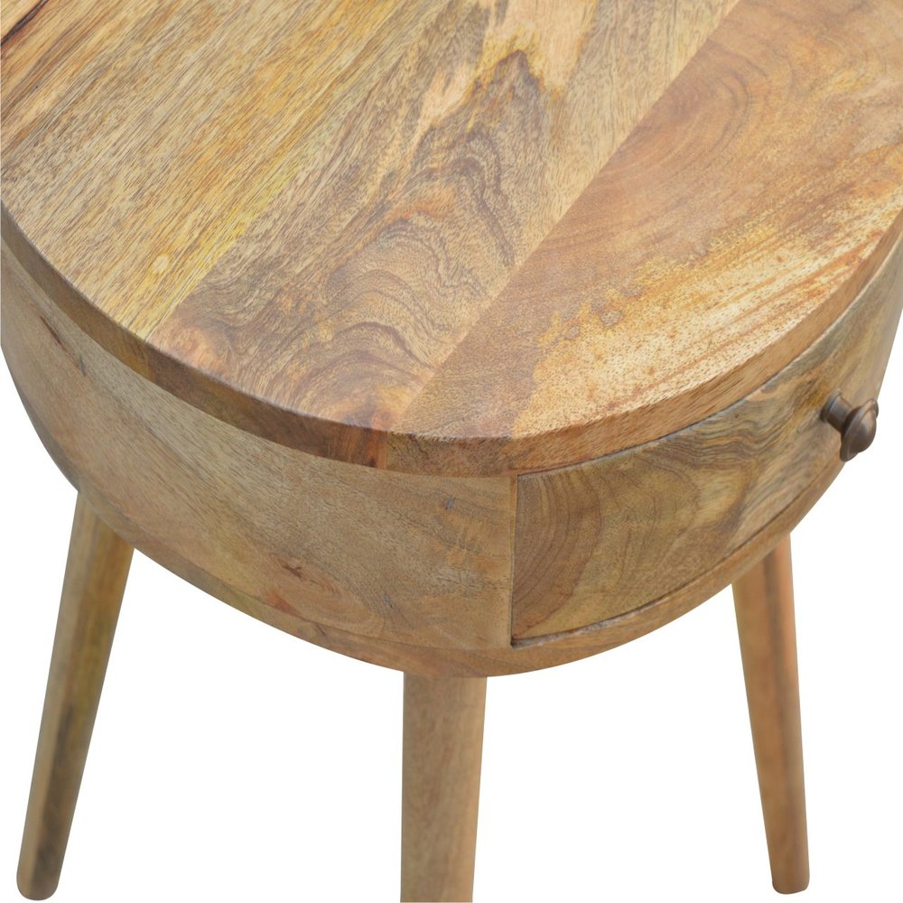 Natural Solid Wood Round Nightstand | One-Drawer Design