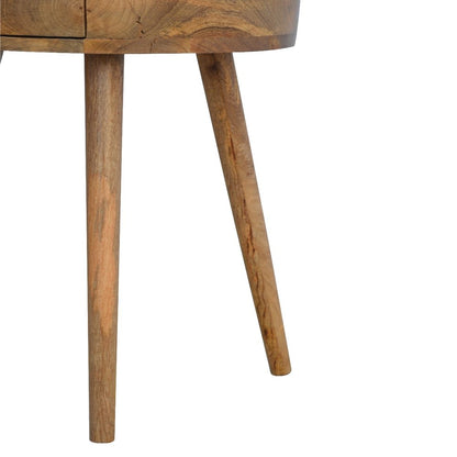 Natural Solid Wood Round Nightstand | One-Drawer Design
