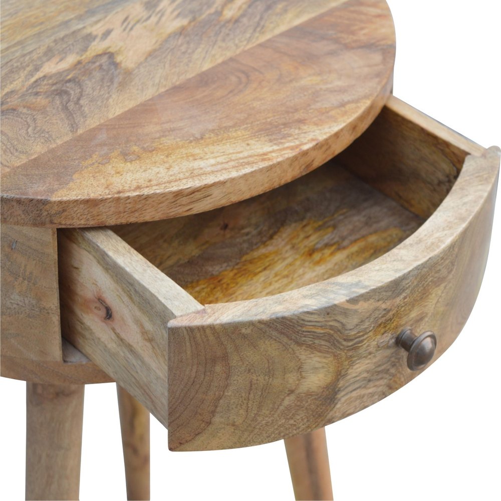 Natural Solid Wood Round Nightstand | One-Drawer Design