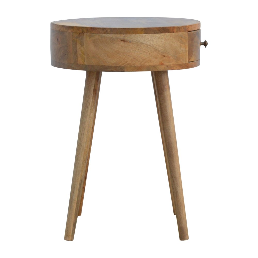 Natural Solid Wood Round Nightstand | One-Drawer Design
