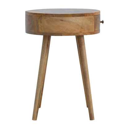 Natural Solid Wood Round Nightstand | One-Drawer Design