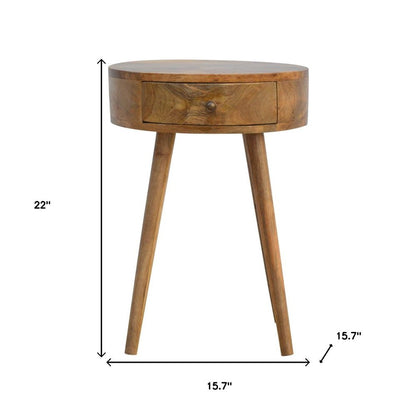 Natural Solid Wood Round Nightstand | One-Drawer Design