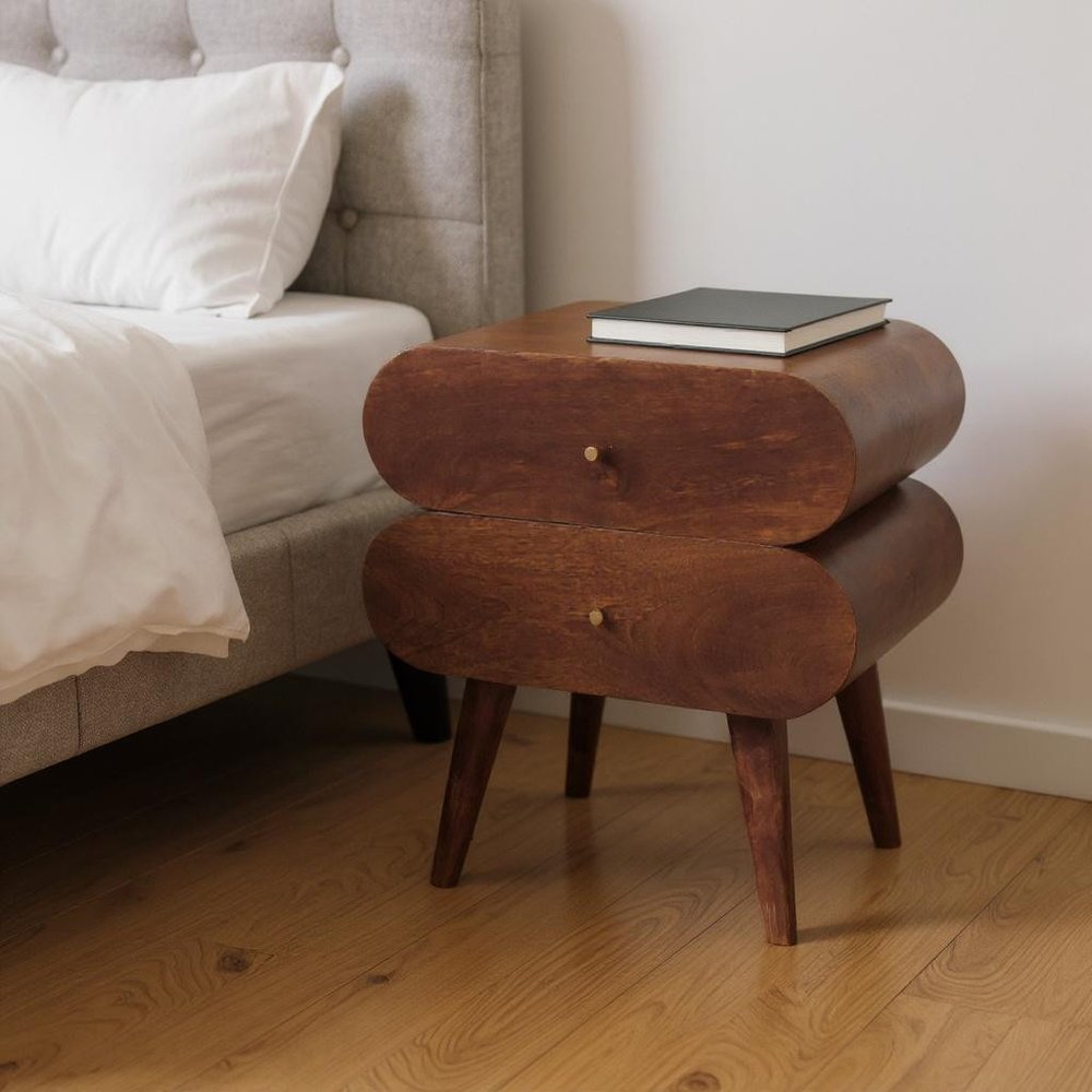 Chestnut Solid Wood Nightstand | Two-Drawer Design