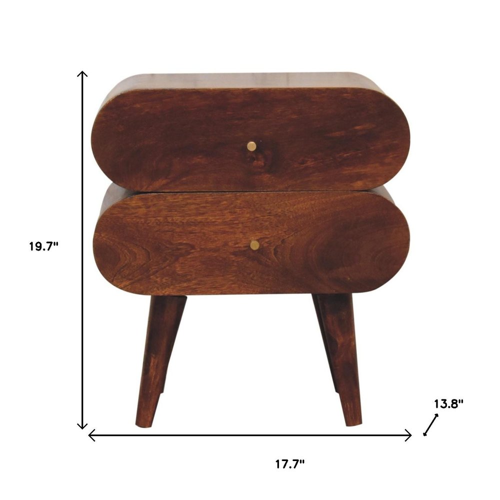 Chestnut Solid Wood Nightstand | Two-Drawer Design