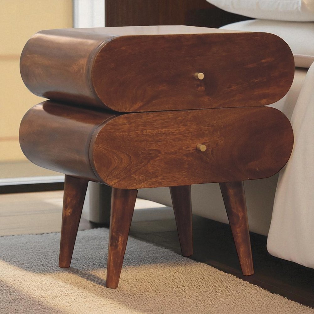 Chestnut Solid Wood Nightstand | Two-Drawer Design