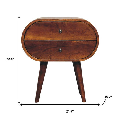 Chestnut Solid Wood Oval Nightstand | Two-Drawer Design