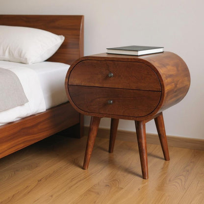 Chestnut Solid Wood Oval Nightstand | Two-Drawer Design