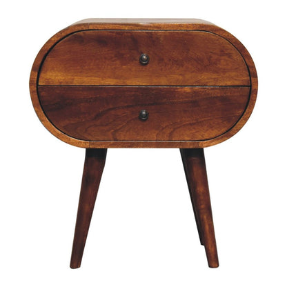 Chestnut Solid Wood Oval Nightstand | Two-Drawer Design