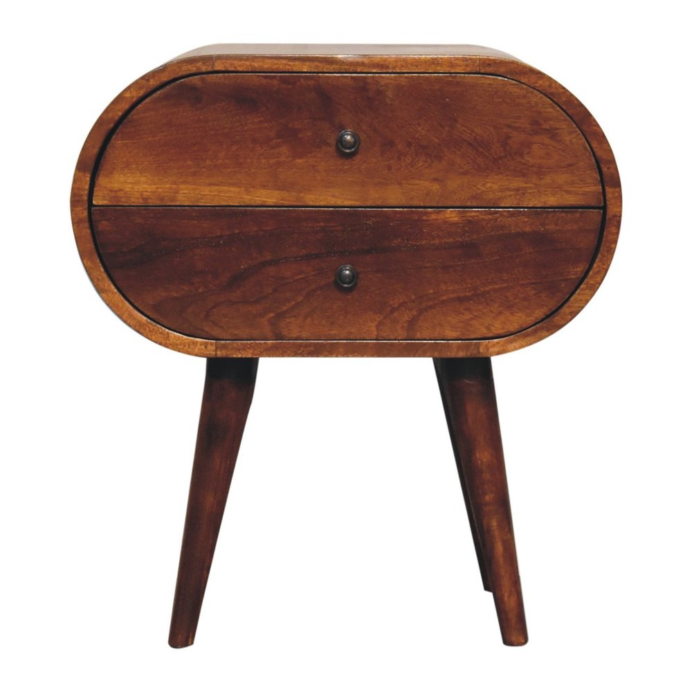 Chestnut Solid Wood Oval Nightstand | Two-Drawer Design