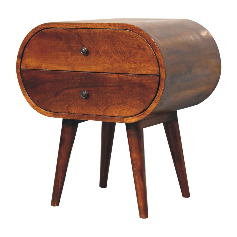 Chestnut Solid Wood Oval Nightstand | Two-Drawer Design