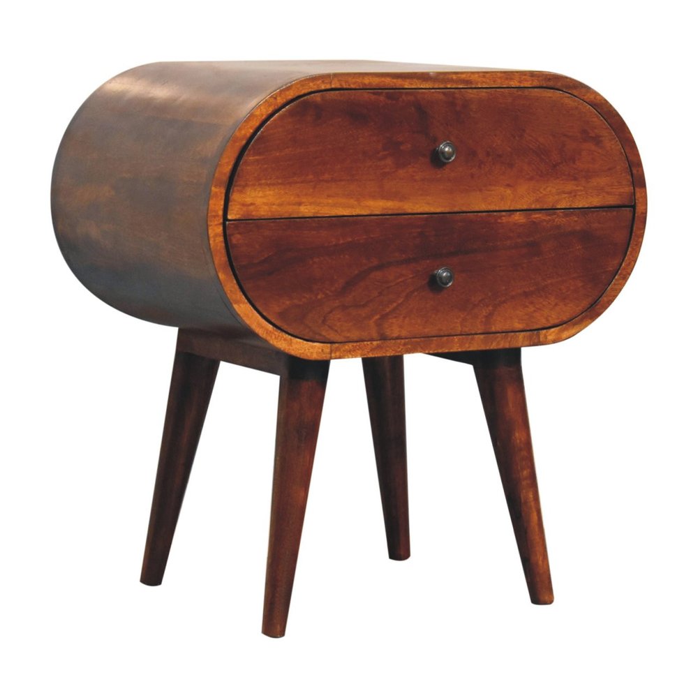 Chestnut Solid Wood Oval Nightstand | Two-Drawer Design