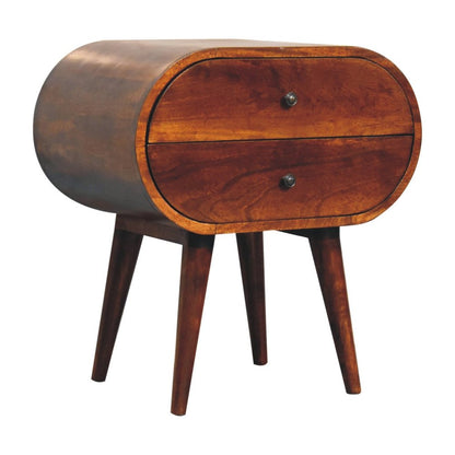 Chestnut Solid Wood Oval Nightstand | Two-Drawer Design