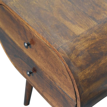 Chestnut Solid Wood Oval Nightstand | Two-Drawer Design