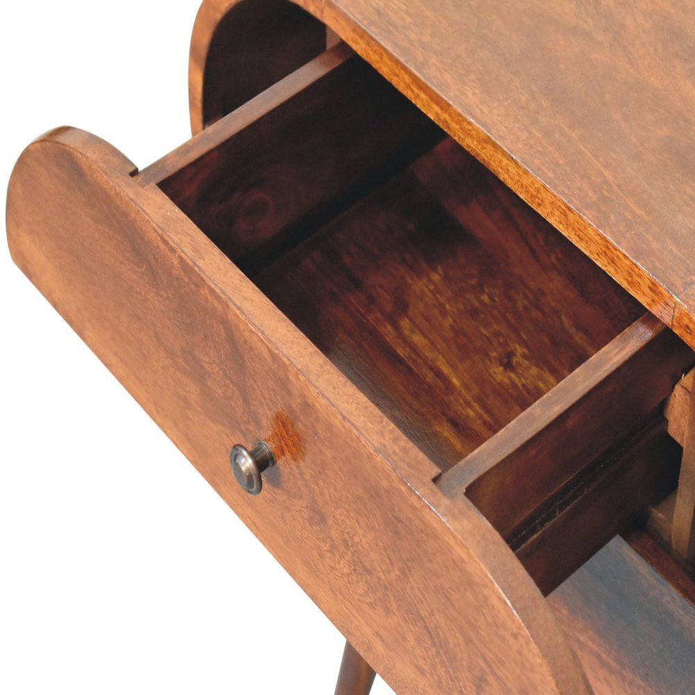 Chestnut Solid Wood Oval Nightstand | Two-Drawer Design