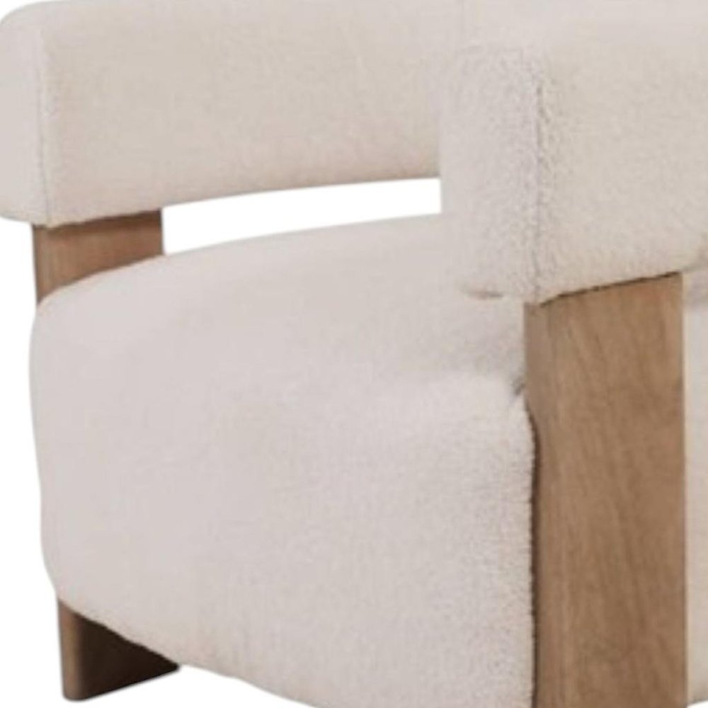 31" White and Brown Boucle and Solid Wood Arm Chair HomeRoots