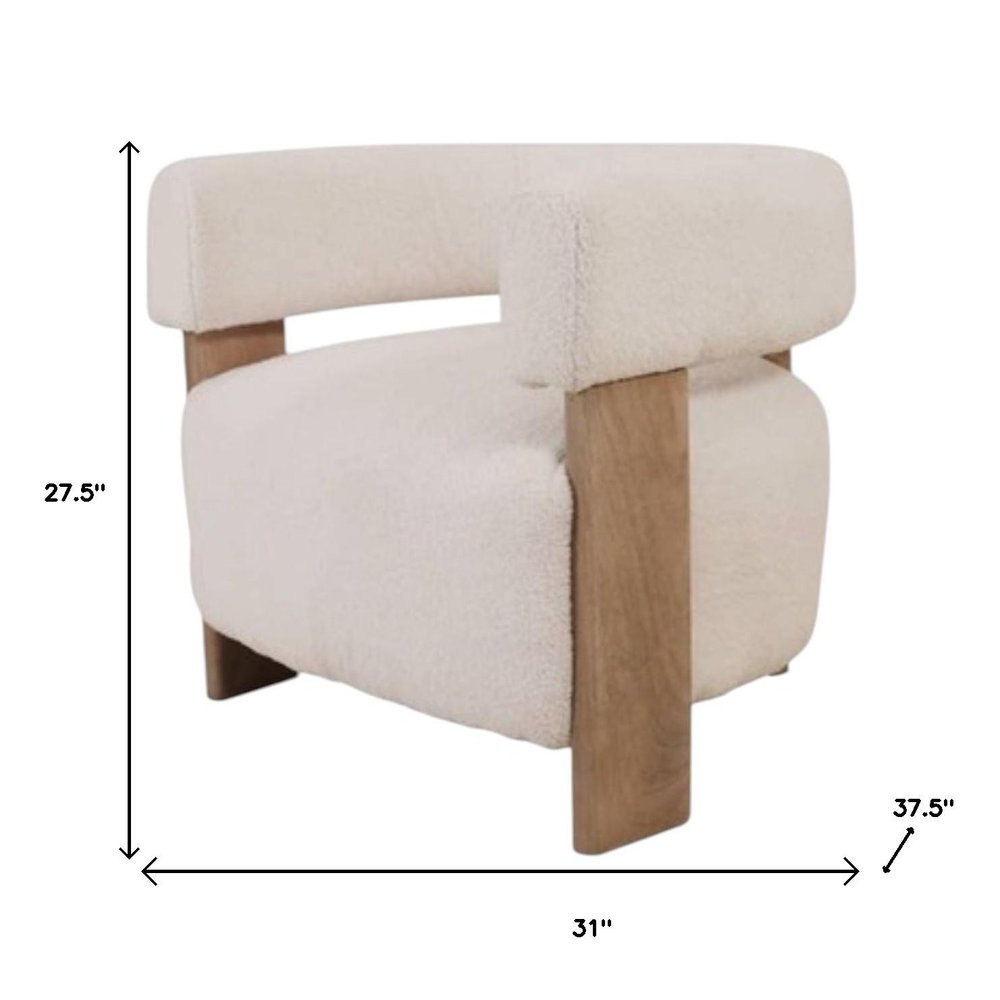 31" White and Brown Boucle and Solid Wood Arm Chair HomeRoots