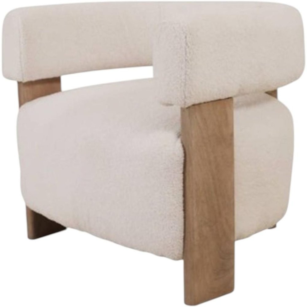 White Boucle Solid Wood Arm Chair