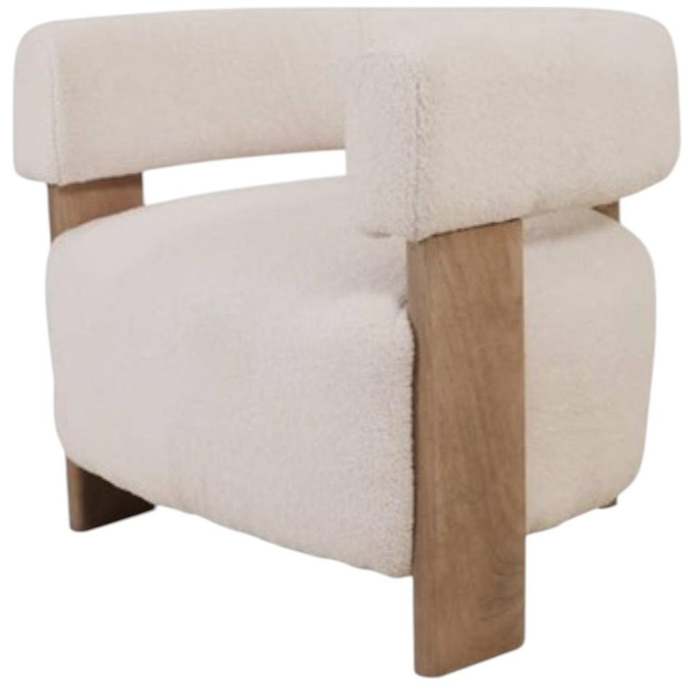 White Boucle Solid Wood Arm Chair