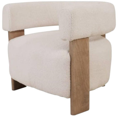White Boucle Solid Wood Arm Chair