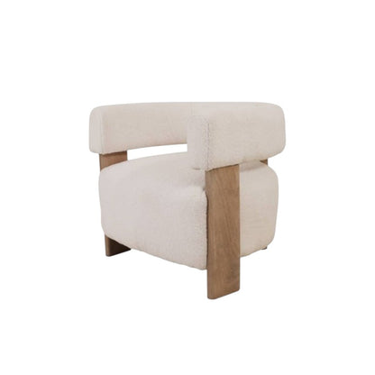 31" White and Brown Boucle and Solid Wood Arm Chair