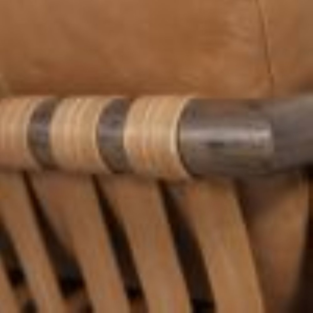 28" Brown Genuine Leather and Solid Wood Arm Chair HomeRoots